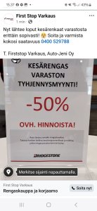 Nyt lähtee loput kesärenkaat varastosta erittäin sopivasti!